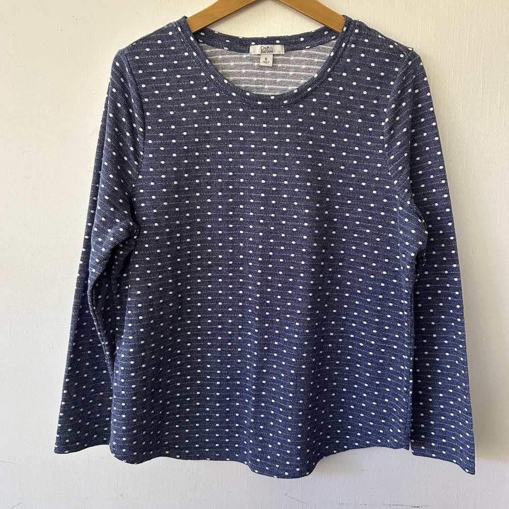 Croft‎ & Barrow Lightweight Sweater Womens XL Blue Polka Dot Pullover Top